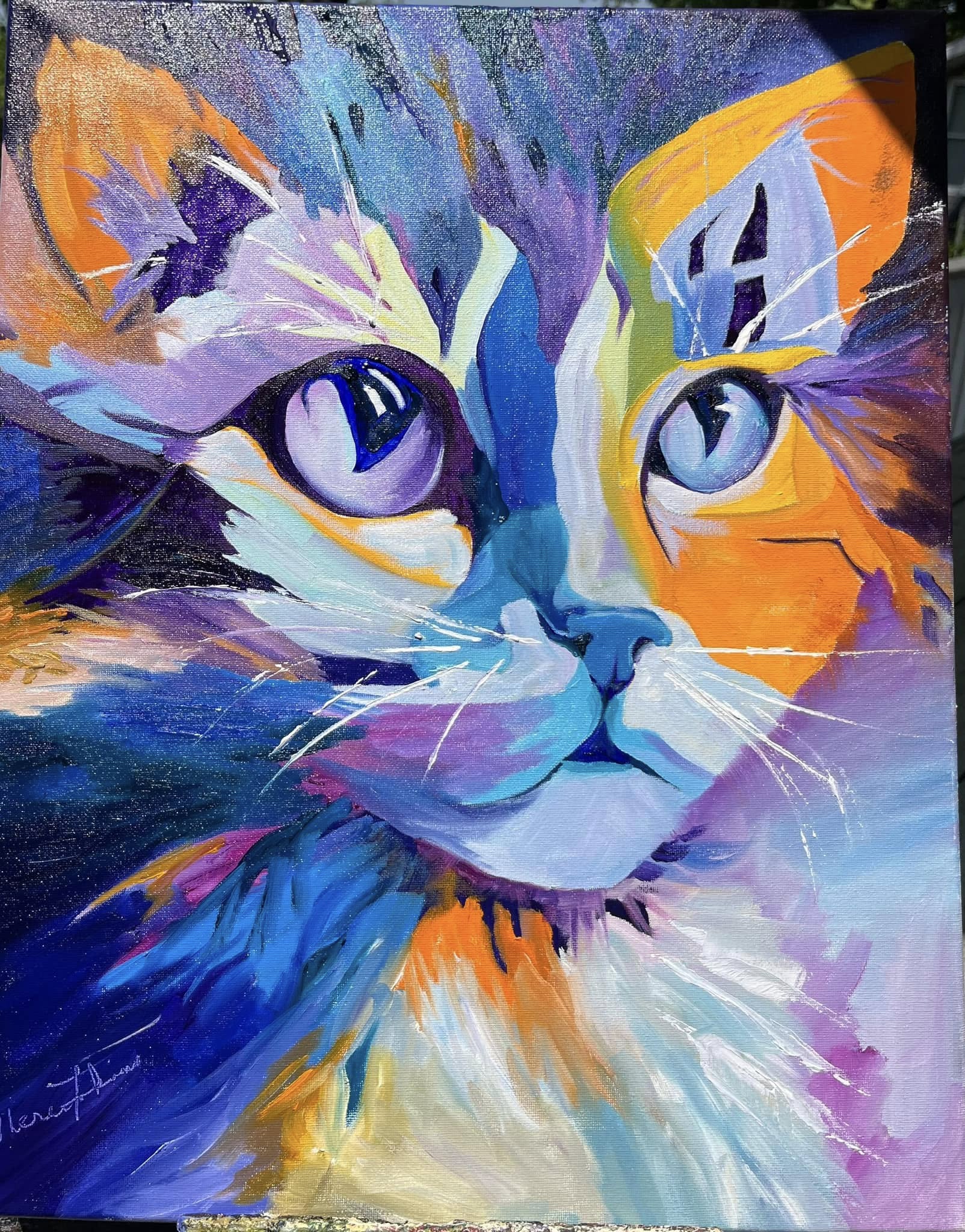 Colorful contemporary cat painting by New York artist Therese Fokine